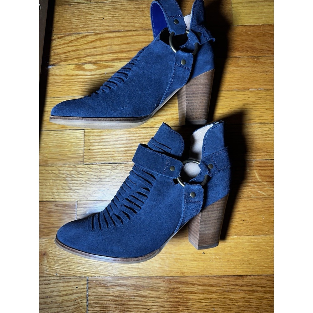 Seychelles Los Angeles Leather Women's Heeled Ankle Boots Size 8 Navy Blue Boho